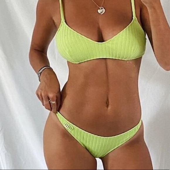 NWT SOLID & STRIPED the rachel bikini in chartreuse rib - Picture 3 of 16